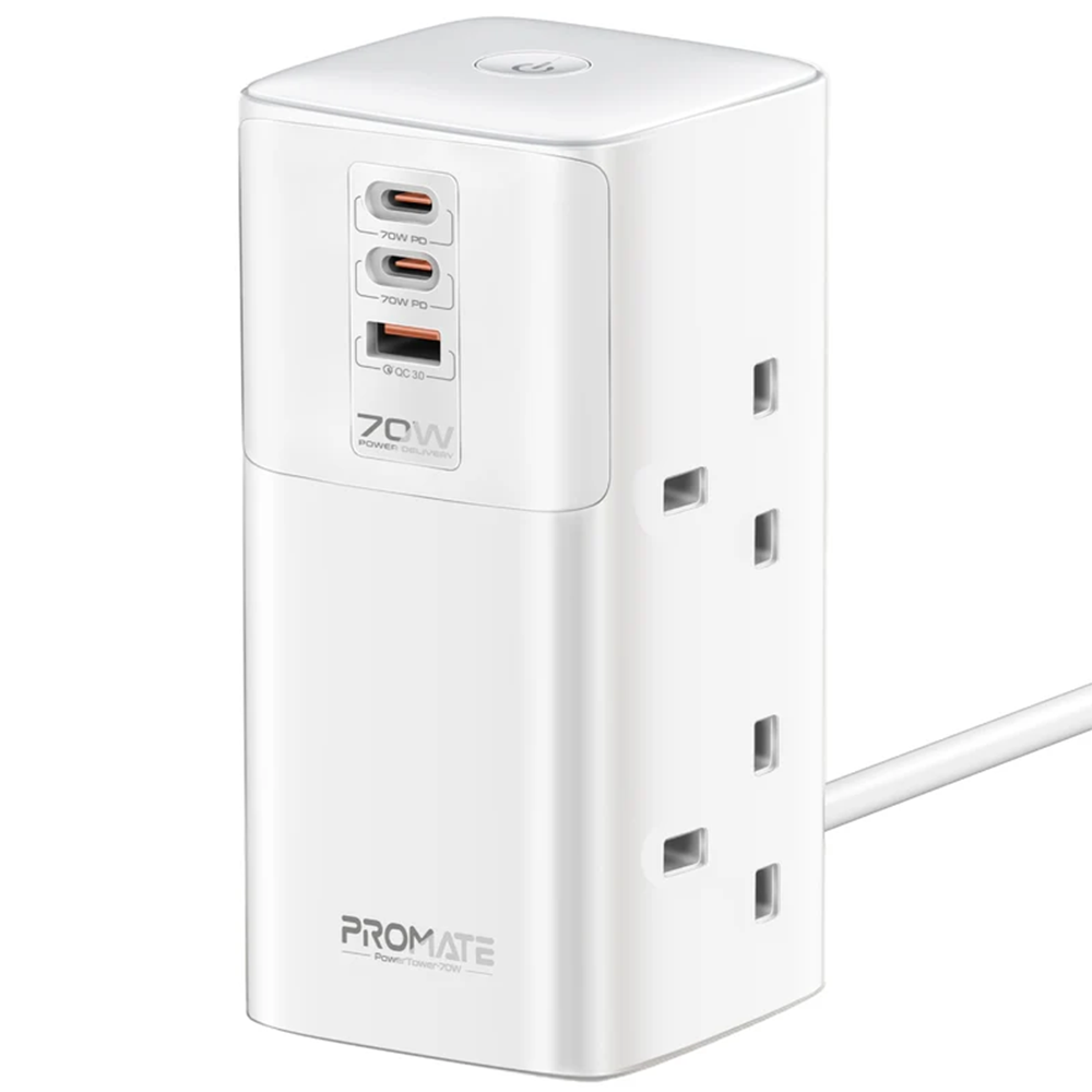 Promate PowerTower-70W 70W Multi-Port Charging Station with Quad AC Sockets Promate PowerTower-70W 70W Multi-Port Charging Station with Quad AC Sockets
